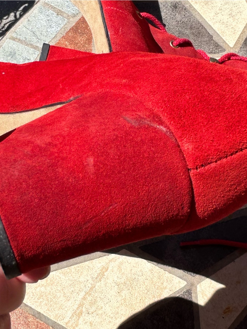 RARE 60s 70s Red Suede Lace Up Boots - Picture 10 of 16